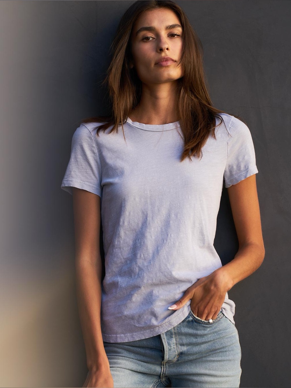 Rowan Tyler “Long” Slub Tee Short-Sleeve White Crewneck T-shirt, Women’s Large